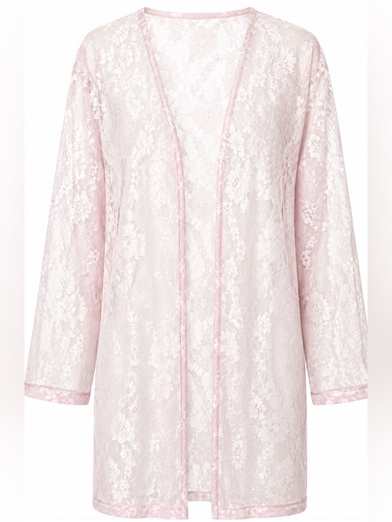 Source Unknown Other - Pink Sheer Lace Kimono Cardigan Coquette Cottagecore Ethereal Open Front Duster